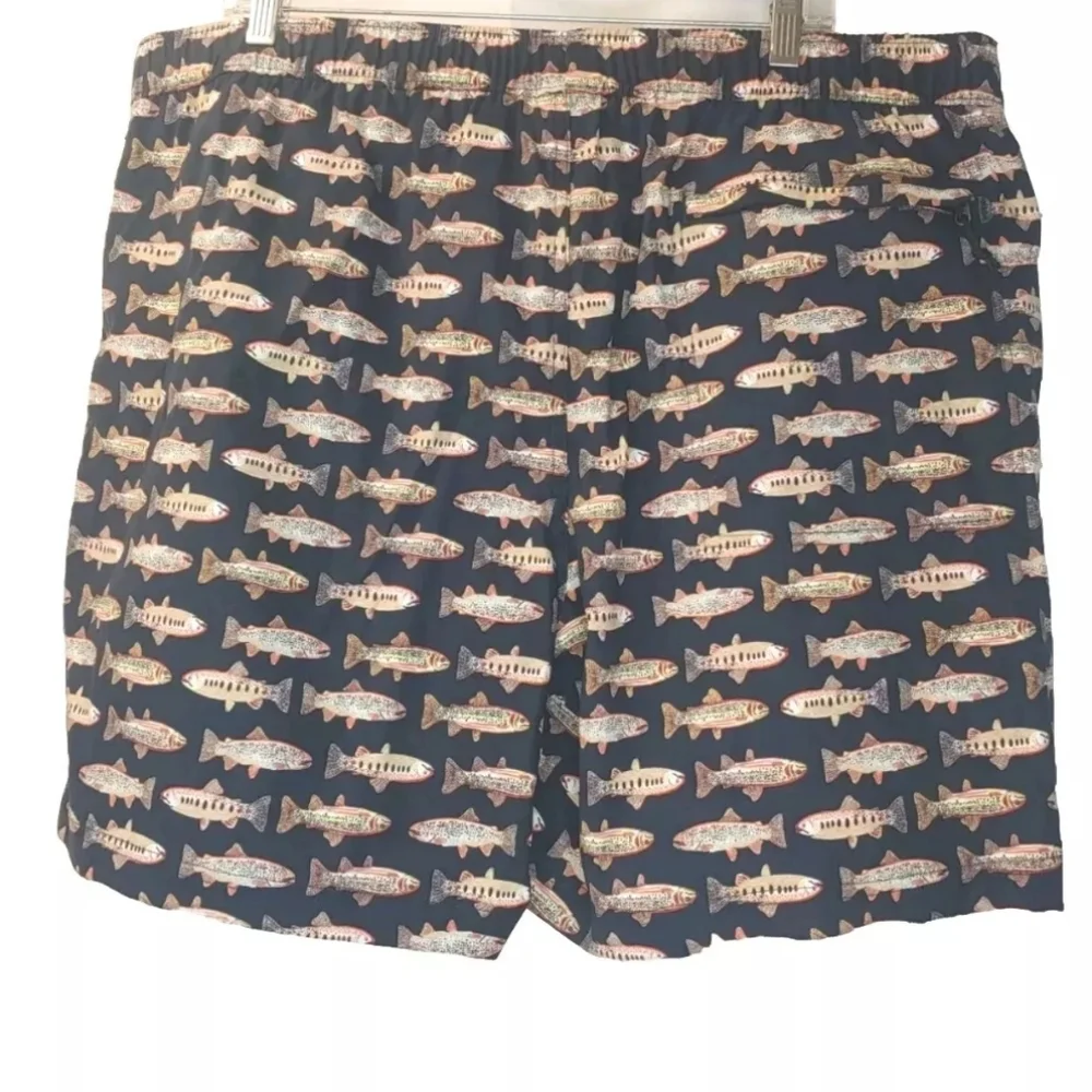 North Face Fly Fishing Hybrid Swim Shorts Men XXL Navy Drawstring Swim Dad AOP